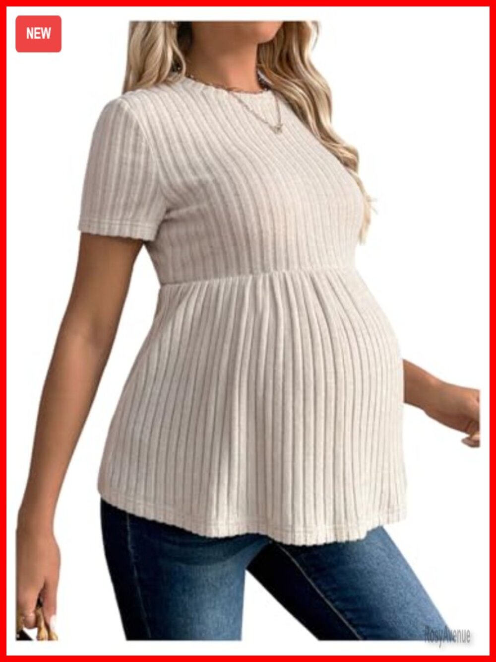 Ribbed Knit Maternity T-Shirt Short Sleeve Peplum Ruffle Hem Top